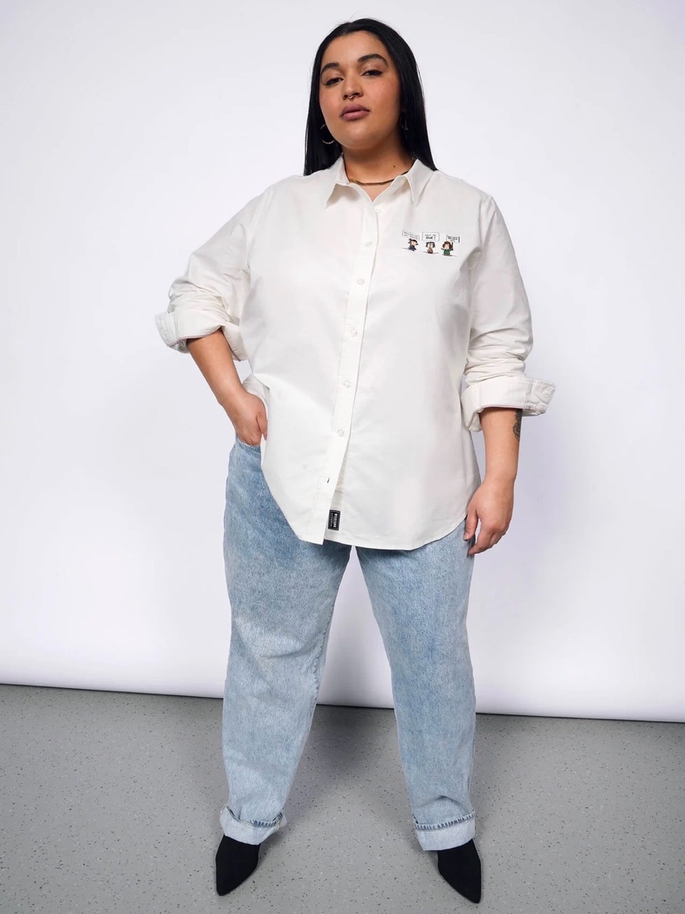 Wildfang x Peanuts Long Sleeve Oxford Button-Up Shirt, Creamy White, 1X - Picture 2 of 11